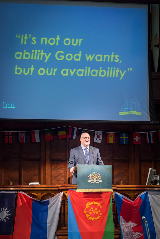 LMI Co-Director Thomas McClean speaking at the 2017 Bangor Worldwide Missionary Convention.