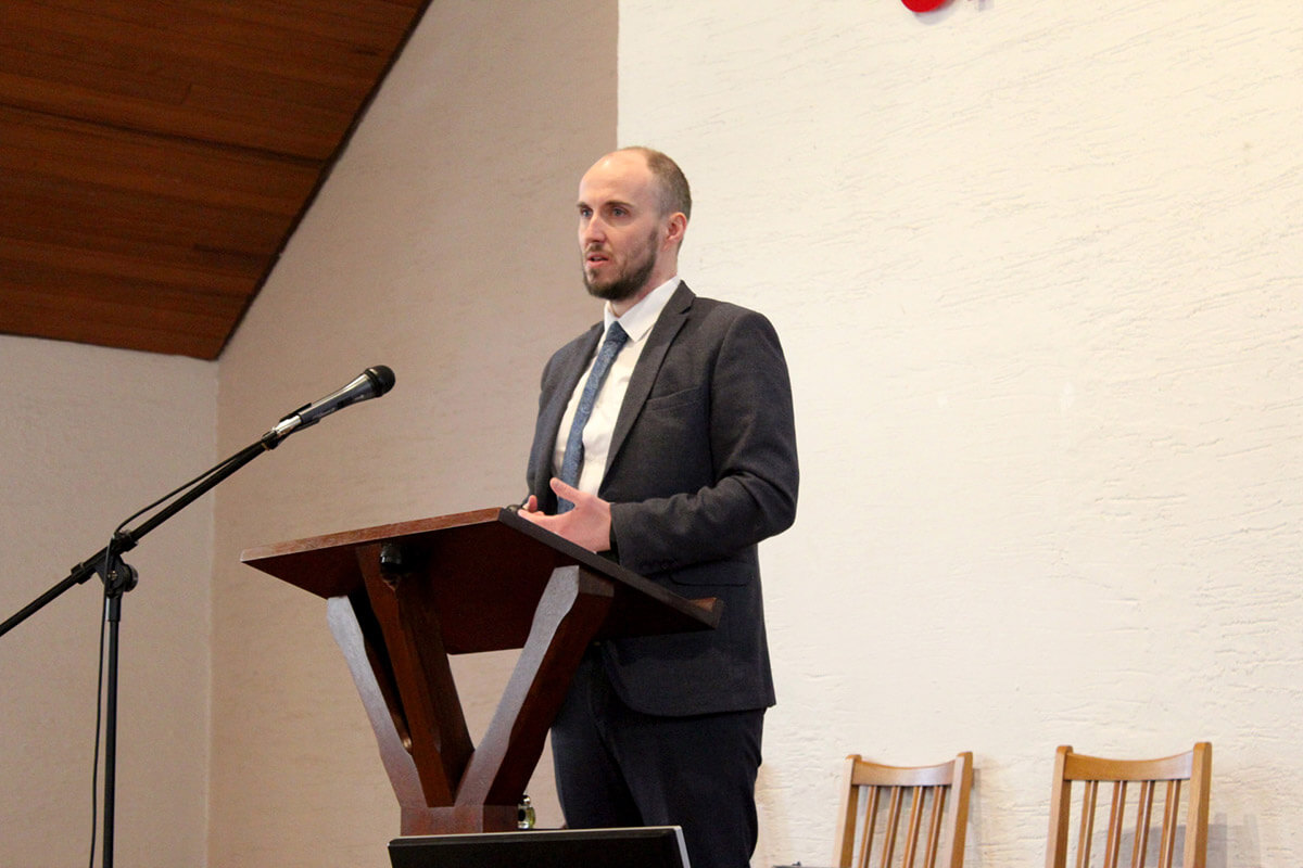 Alan Dourish, LMI Communications Manager, conducting a church presentation in Northern Ireland 